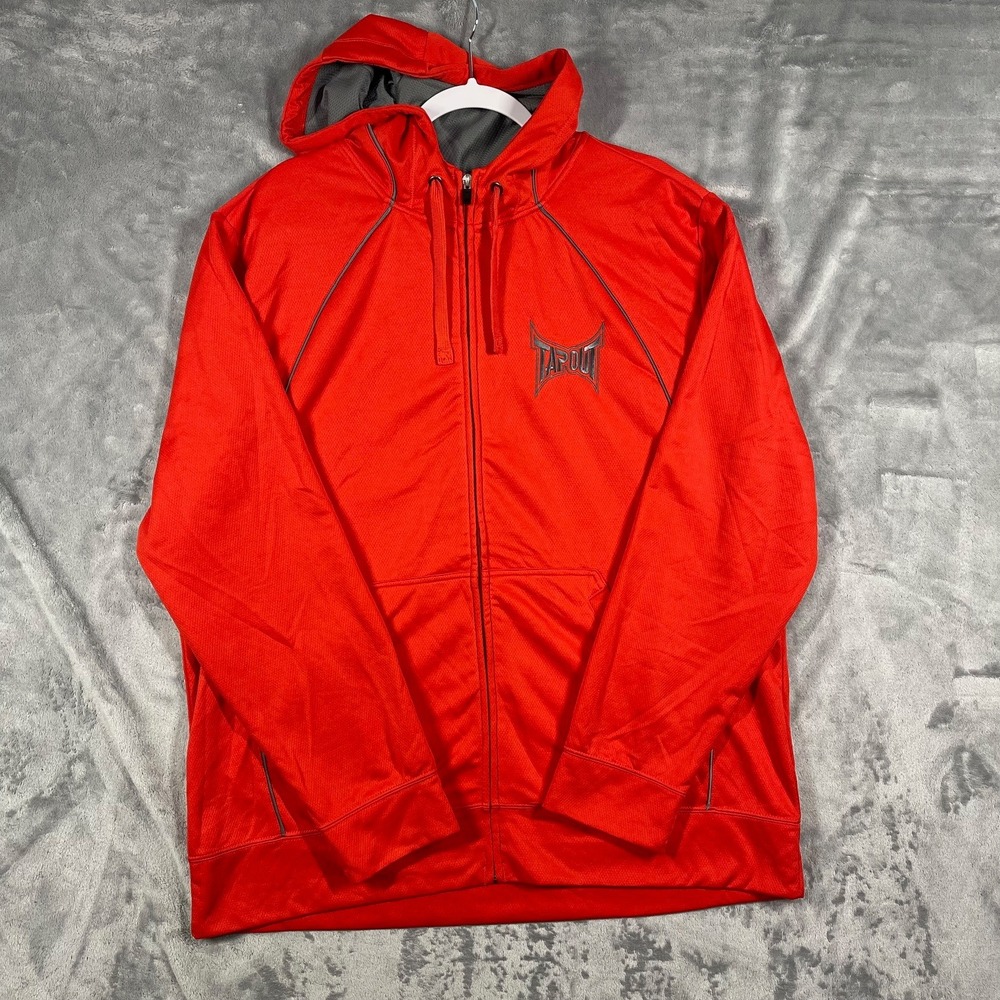 Tapout Mens Red Orange Full Zip Hooded Athletic Jacket Hoodie Size XL‎